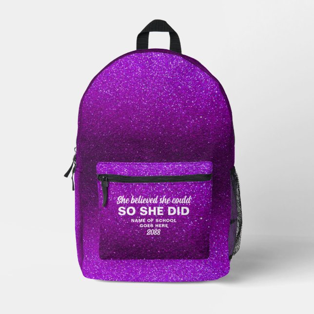 Sac À Dos Imprimé She Believed She Could Purple Glitter Sparkles (Recto)