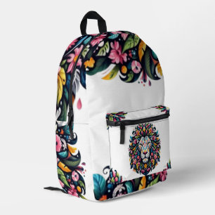 Sac À Dos Imprimé Silhouette de Lion Floral
