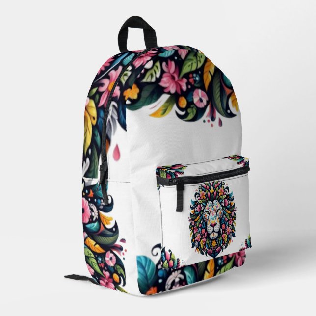 Sac À Dos Imprimé Silhouette de Lion Floral (Coin arrière gauche)
