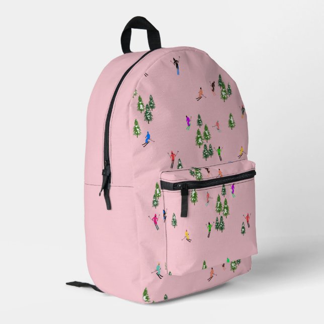 Sac À Dos Imprimé Skieurs roses d'hiver Ski (Coin arrière gauche)