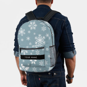 Sac À Dos Imprimé Snowflakes blanc, Grey, Votre nom, Personnaliser