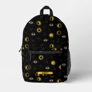 Sac À Dos Imprimé Soleil céleste d'or noir et oeil zodiaque de la lu