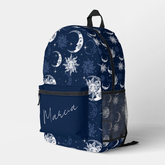 Sac À Dos Imprimé Soleil céleste, Lune et étoiles Personnalisé (Coin arrière droit)