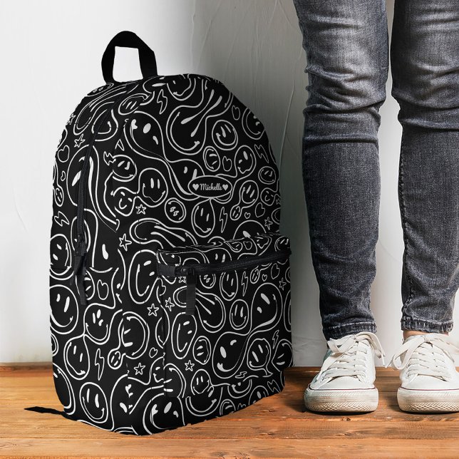 Sac À Dos Imprimé Sourire élégant joyeux visage souriant noir blanc (Stylish Smile Smiling Face Pattern Black White Printed Backpack
)