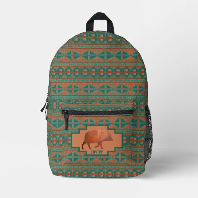 Sac À Dos Imprimé Southwest Fun Javelina Cuivre Turquoise Personnali (Recto)