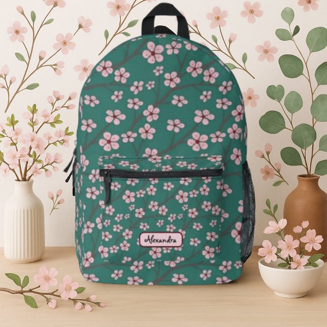 Sac À Dos Imprimé Spring flowers cherry blossom green seamless (Créateur téléchargé)