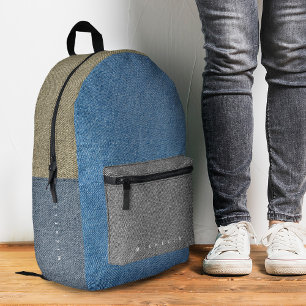 Sac À Dos Imprimé Style Color Block Denim Blue Grey Jeans or