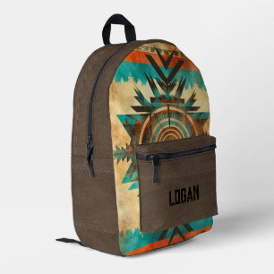 Sac À Dos Imprimé Sunburst amérindien sur le daim Brown