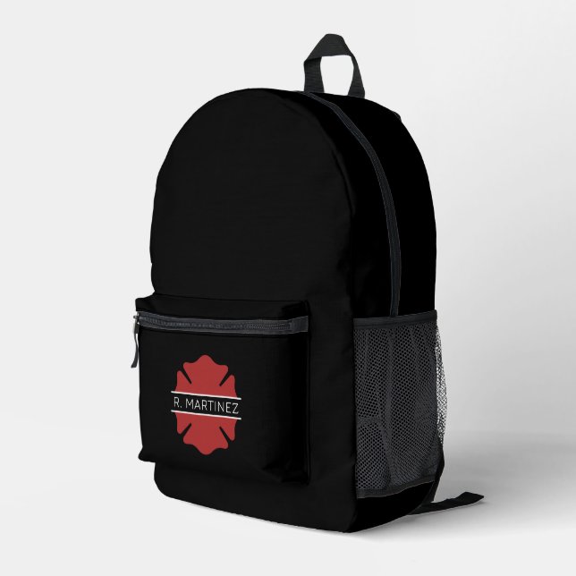 Sac À Dos Imprimé Symbole de pompier de nom personnalisé (Coin arrière droit)