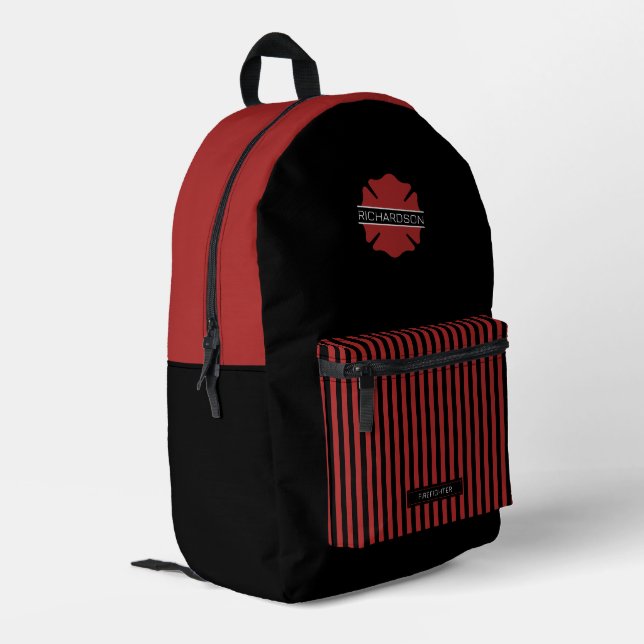 Sac À Dos Imprimé Symbole pompier personnalisé rouge et noir (Coin arrière gauche)