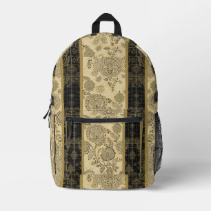 Sac À Dos Imprimé Tapisserie florale en damas noir et or vintage