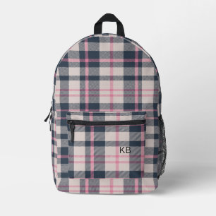Sac À Dos Imprimé Tartan rose Fille Vérifier Monogrammes Initiales