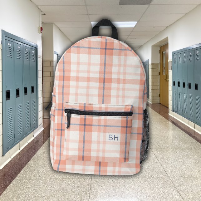 Sac À Dos Imprimé Tartan rose mou Vérifier les initiales du monogram (Créateur téléchargé)