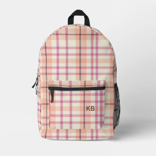 Sac À Dos Imprimé Tartan rose Plaid Vérifier Monogrammes Initiales