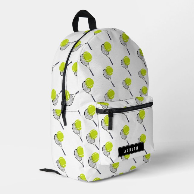 Sac À Dos Imprimé Tennis Ball & Raquette Racquet Nom personnalisé (Coin arrière gauche)