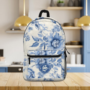 Sac À Dos Imprimé Toile de Jouy Florale Bleue Chinoiserie Personnali