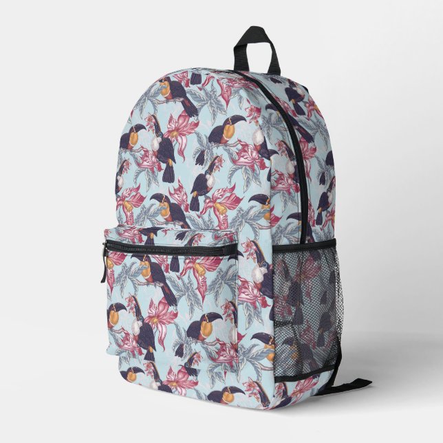 Sac À Dos Imprimé Toucans Avec Fleurs Exotiques (Coin arrière droit)
