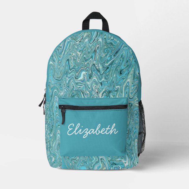 Sac À Dos Imprimé Tourbillon de marbre liquide bleu turquoise vert n (Recto)