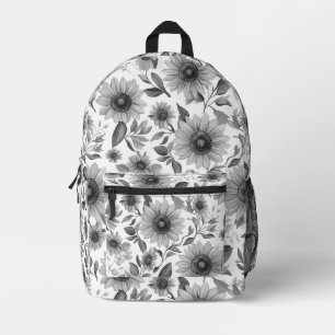 Sac À Dos Imprimé Tournesols Floraux Noir Et Blanc