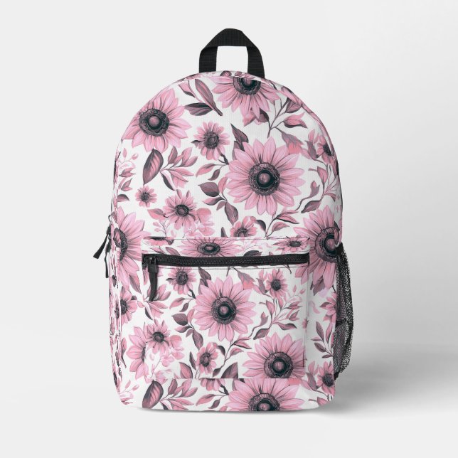 Sac À Dos Imprimé Tournesols Floraux Roses (Recto)