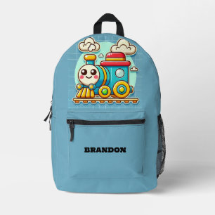 Sac À Dos Imprimé Train Enfants Garçons Bleu Nom Personnalisé