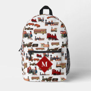 Sac À Dos Imprimé Train Jouet vintage Trains colorés Motif Monogramm