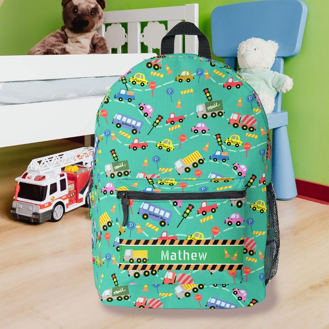 Sac À Dos Imprimé Transport Boys Green (Fun and cute transportation inspired design. )