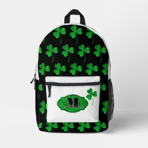 Sac À Dos Imprimé Trèfles Monogrammes Verts Étincelants Saint Patric