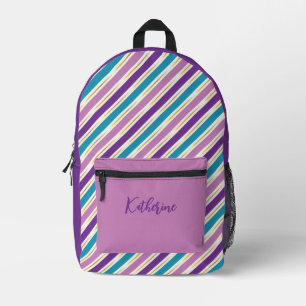 Sac À Dos Imprimé Trendy Purple & Blue Stripes - Nom personnalisé