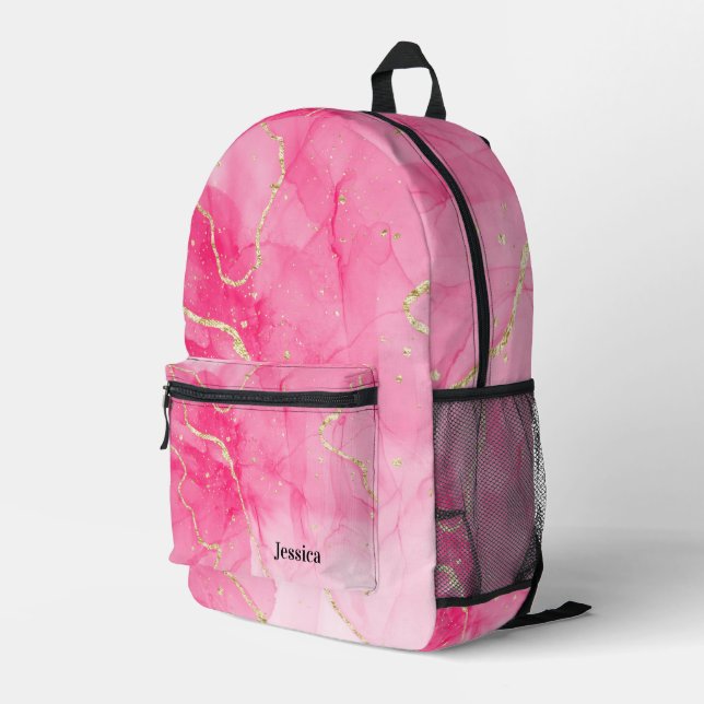 Sac À Dos Imprimé Trendy rose et or marbré (Coin arrière droit)