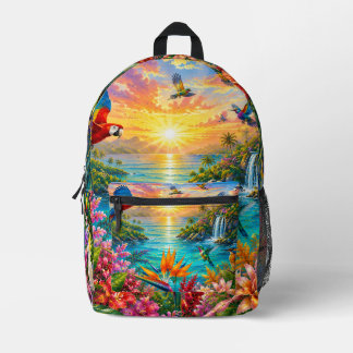 Sac À Dos Imprimé Tropical Paradise Birds & Hibiscus Floral Backpack