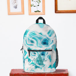 Sac À Dos Imprimé Turquoise Blanc Liquide Frotles Abstrait Nom du mo