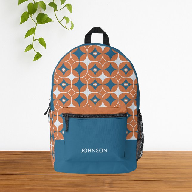 Sac À Dos Imprimé Turquoise bleu minimaliste moderne Motif géométriq (Modern Orange Teal Geometric Pattern Backpack)