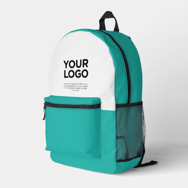 Sac À Dos Imprimé Turquoise | Logo et texte professionnels personnal (Coin arrière droit)