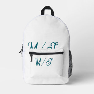 Sac À Dos Imprimé Turquoise monogramme nom de couple de mariés simpl