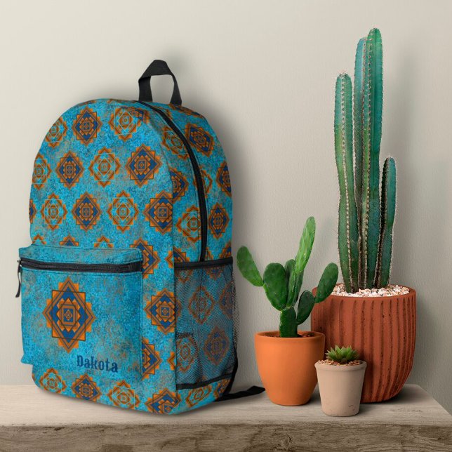 Sac À Dos Imprimé Turquoise personnalisée des pics de montagne du su (Southwest Geometric Mountain Peaks design backpack for your adventures in the desert - or anywhere!)