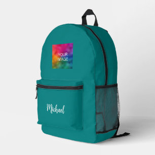 Sac À Dos Imprimé Typographie Nom du script Turquoise Couleur Solide