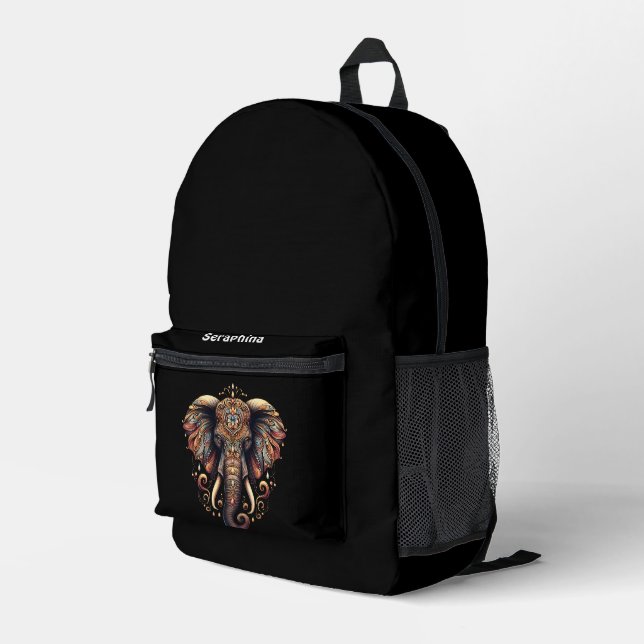 Sac À Dos Imprimé Un éléphant majestueux orné de motifs complexes (Coin arrière droit)