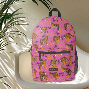 Sac À Dos Imprimé Un Motif de tigre bizarre sur le rose vif
