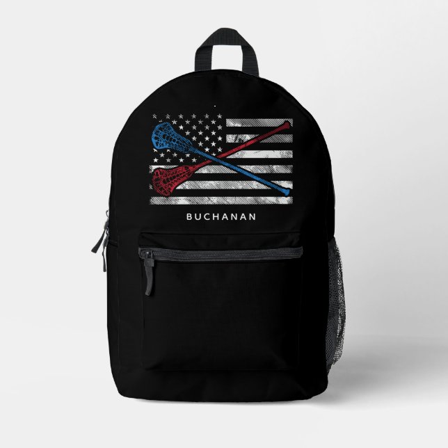 Sac À Dos Imprimé USA Flag and Lacrosse Bats Custom (Recto)