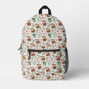 Sac À Dos Imprimé Vaches Highland et fleurs roses Motif Floral