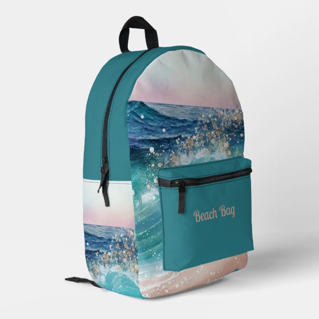 Sac À Dos Imprimé Vagues bleues sur la plage (Coin arrière gauche)