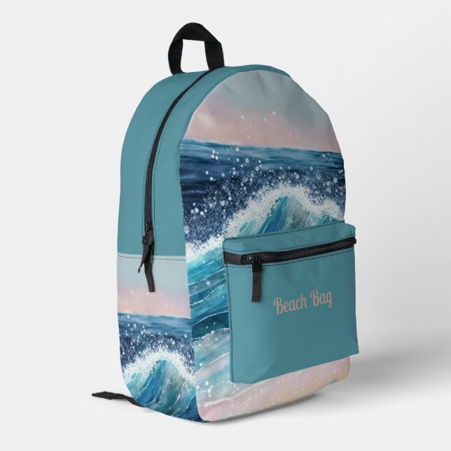 Sac À Dos Imprimé Vagues bleues sur la plage (Coin arrière gauche)