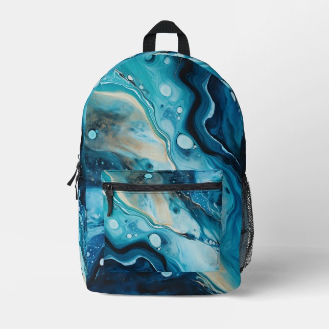 Sac À Dos Imprimé Vagues océaniques bleu et or (Recto)