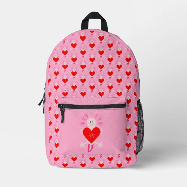 Sac À Dos Imprimé Valentines Jour Amour Coeur Axolotl Monogramme (Recto)