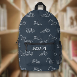 Sac À Dos Imprimé Véhicules de construction École Garçons Nom Bleu f