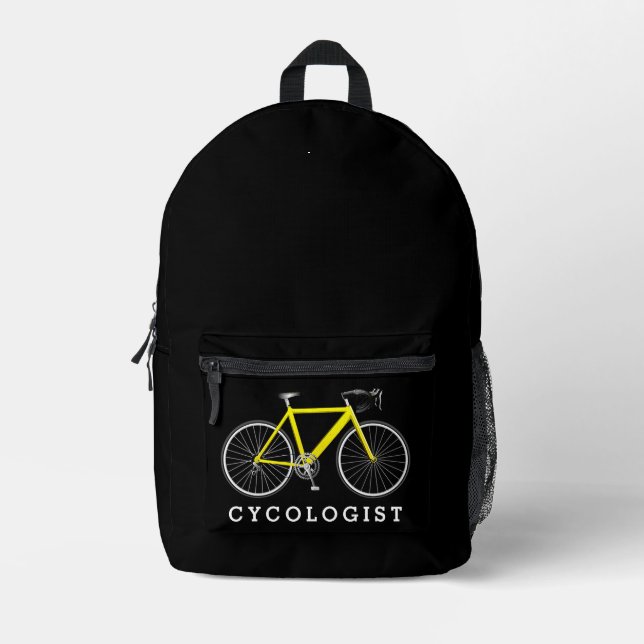 Sac À Dos Imprimé Vélo Jaune Avec Texte Cycologiste (Recto)