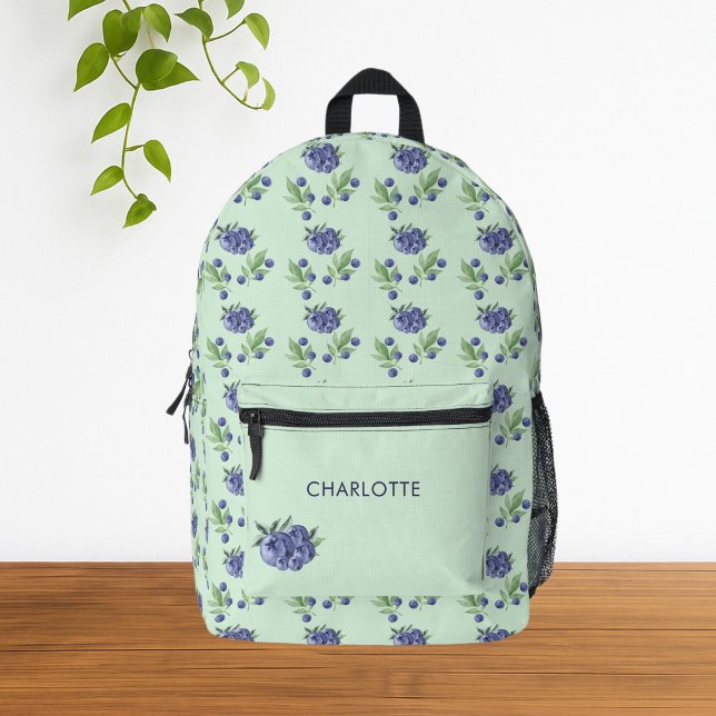 Sac À Dos Imprimé Vert mûre Aquarelle Blueberry Fruit Motif (Cute Green Watercolor Blueberry Pattern Backpack)