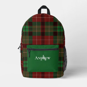 Sac À Dos Imprimé Vert, Rouge, Plaid Personnalisé Noir