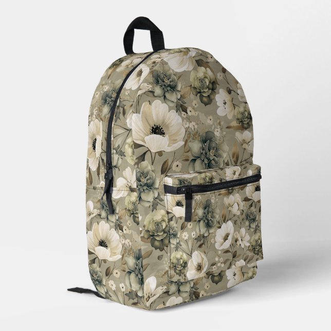 Sac À Dos Imprimé Vert Sage Et Floral Crème (Coin arrière gauche)